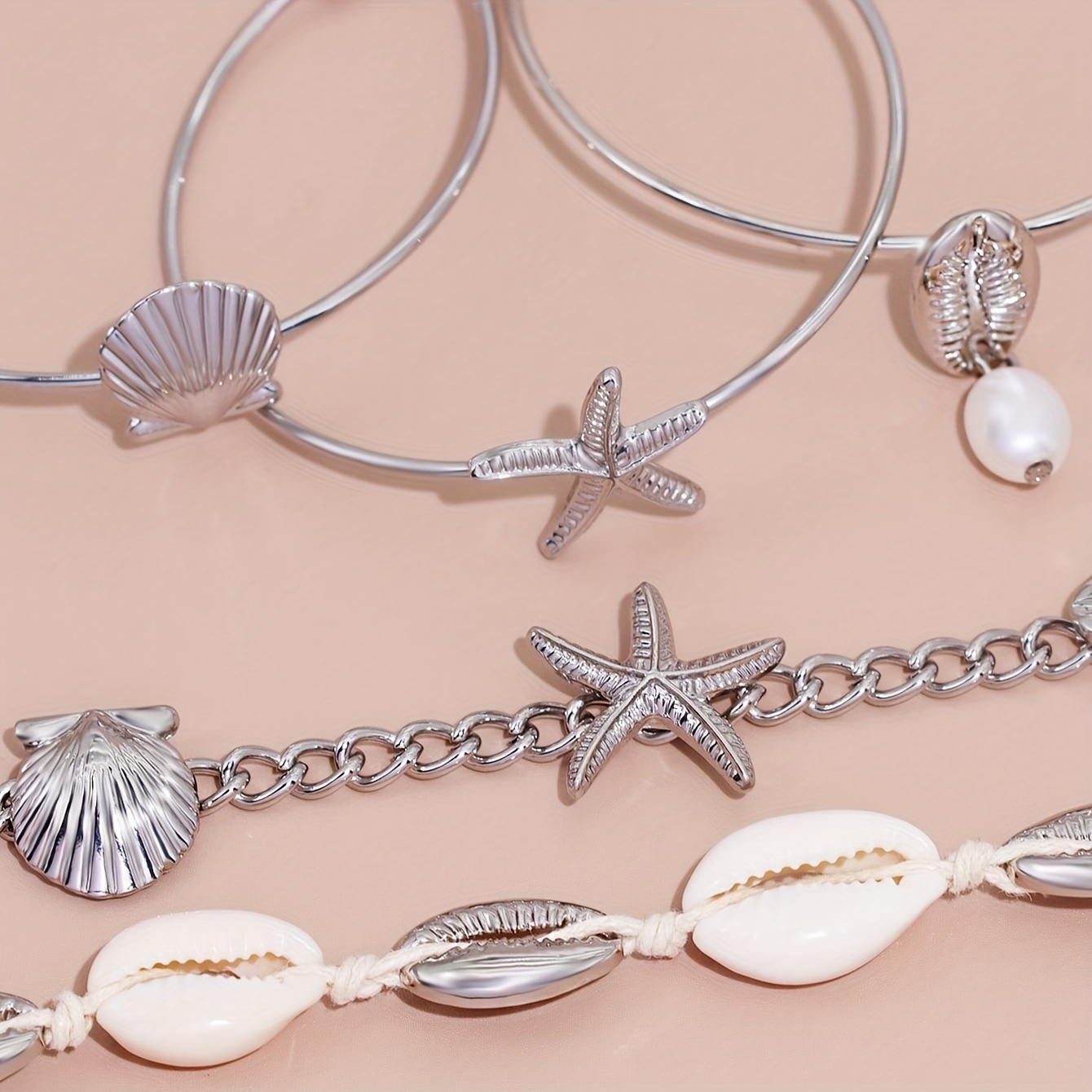 Boho Shell & Starfish Bracelet Set for Women, Beach Themed Jewelry